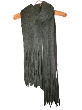 Lucky Brand Charcoal Gray Knit Fringe Oversized Scarf 84"